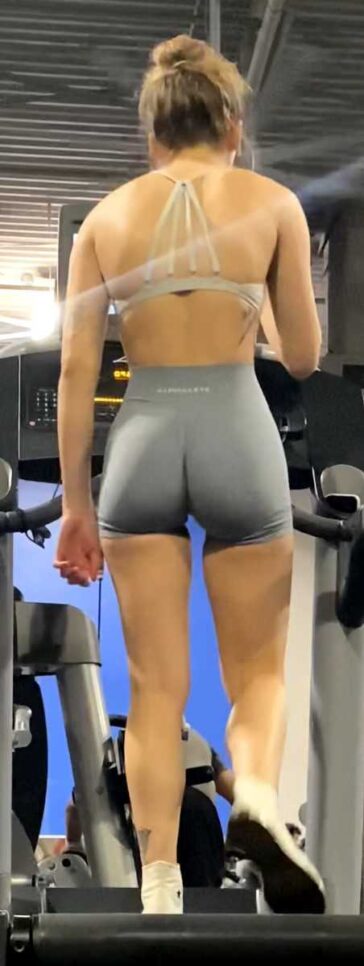 Teen at Gym in Tight Gray Booty Shorts