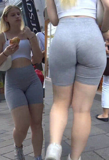 Young PAWG In Grey Biker Shorts