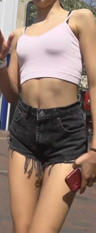 Following Skinny Teen and Thick Ass Teen In Shorts