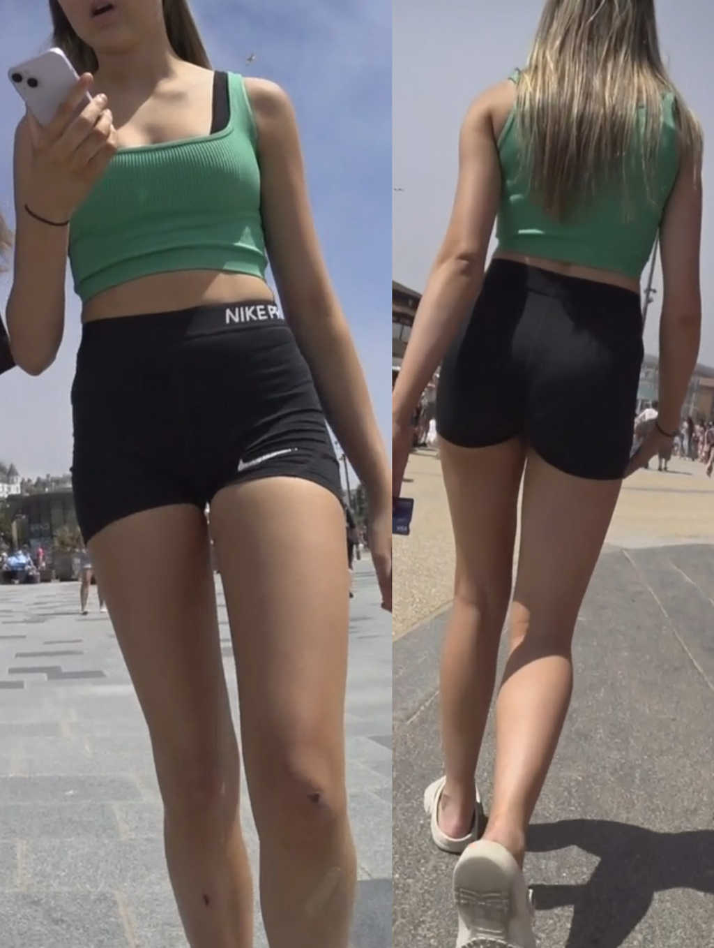 Green Top Teen In Nike Pro Shorts