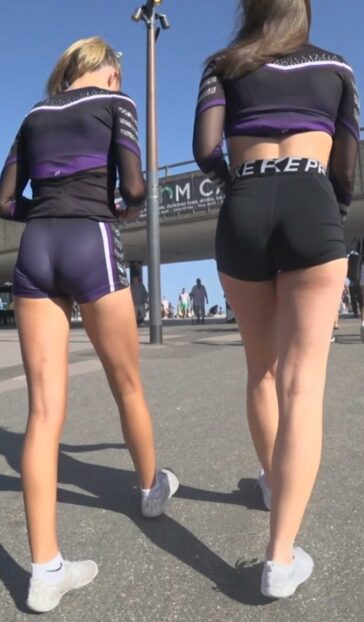 Teen Duo In Spandex Shorts Hot Asses