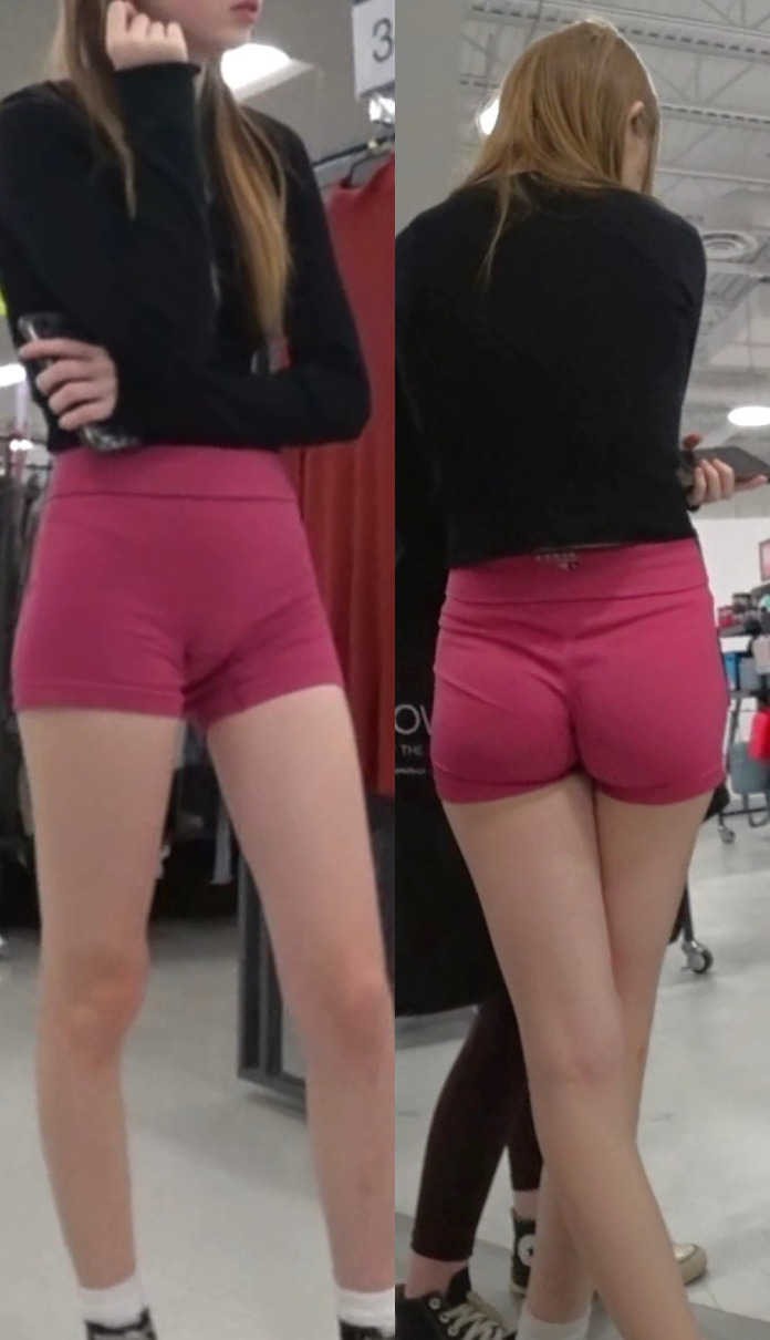 Young Tight Blonde Pink Shorts
