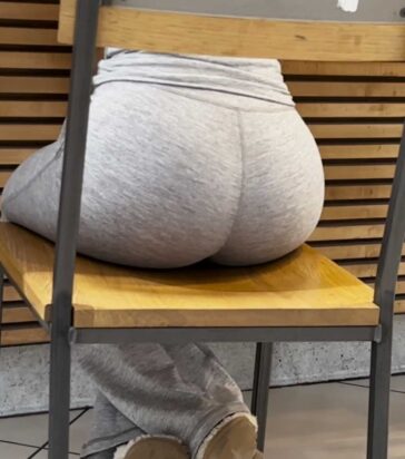 Brunette Teen In Grey Leggings In Best Ass Position