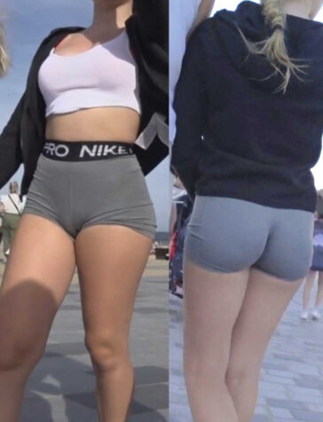 Candid Teen In Nike Pro Shorts Cameltoe With Friends