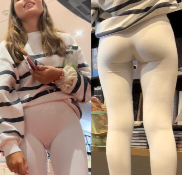 White Leggings Teen Cute Ass and Cameltoe