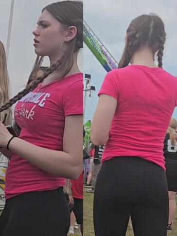 Busty Teen In Black Leggings