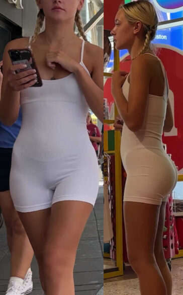 One Piece White Outfit Candid Teen Ass