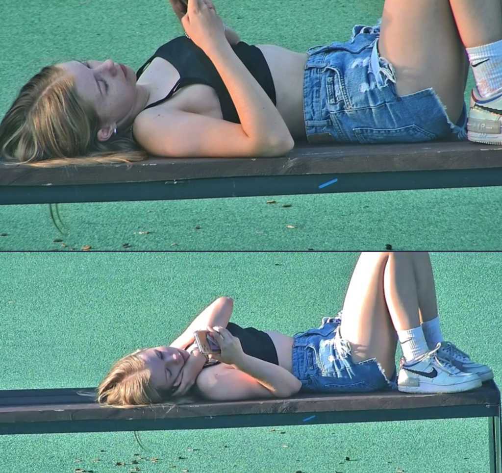 Sexy Teen In Shorts Laying In The Park
