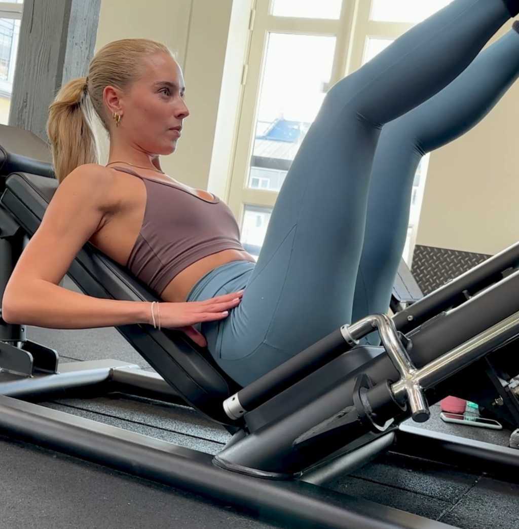 Blue Leggings Blonde Working Out Gym Candid