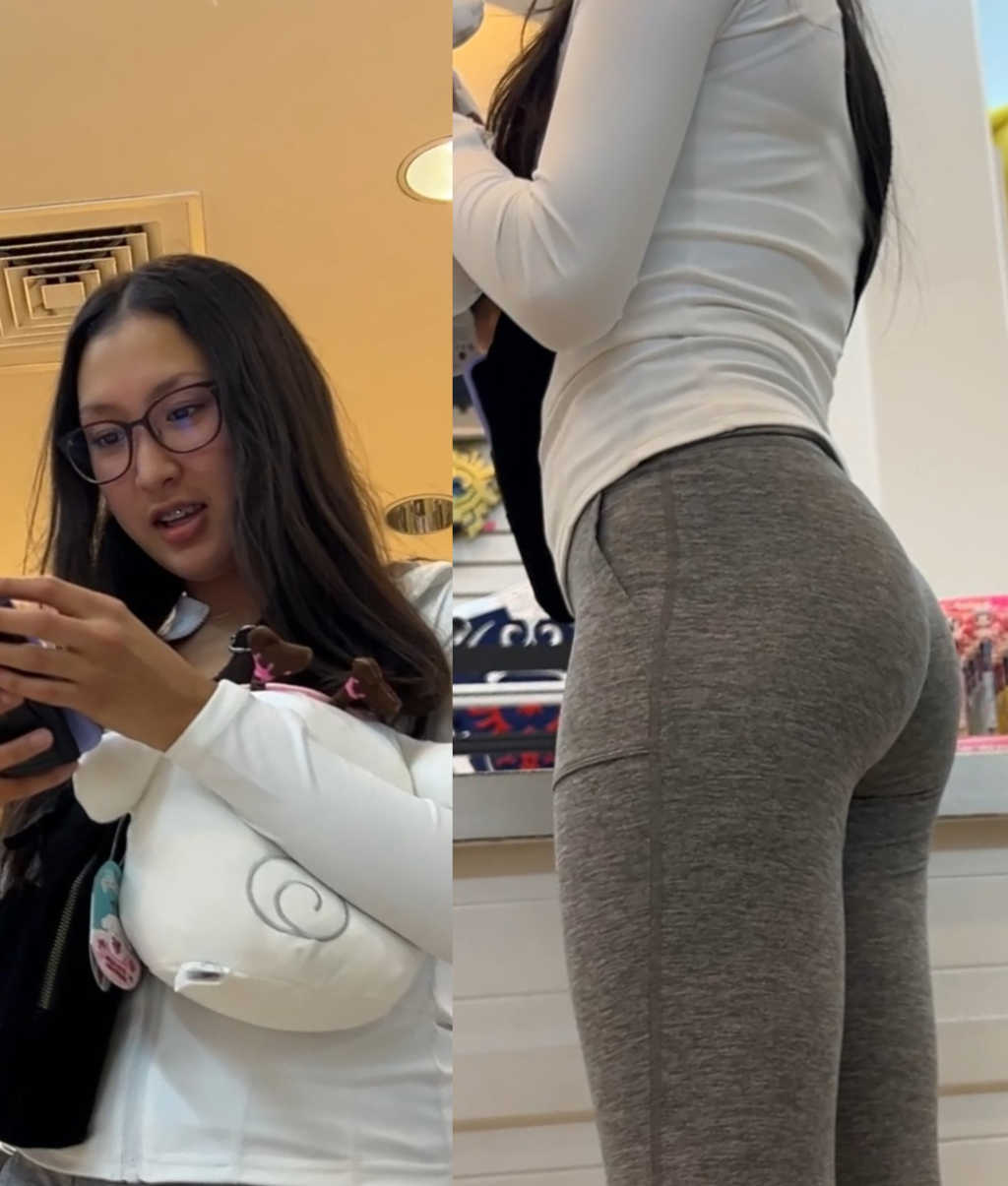 Candid Teen In Grey Leggings Squatting