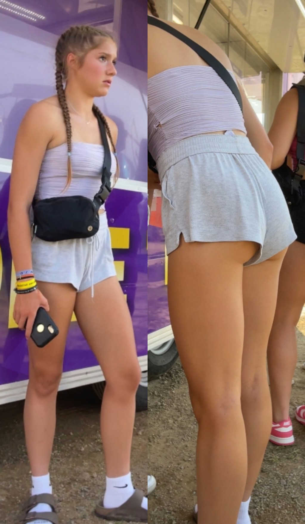 Pigtailed Teen In Shorts