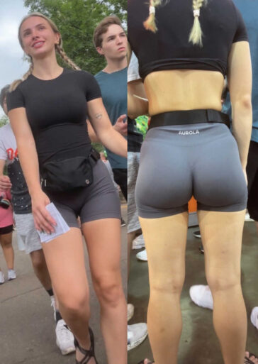 Pigtailed college Blonde Teen In Shorts