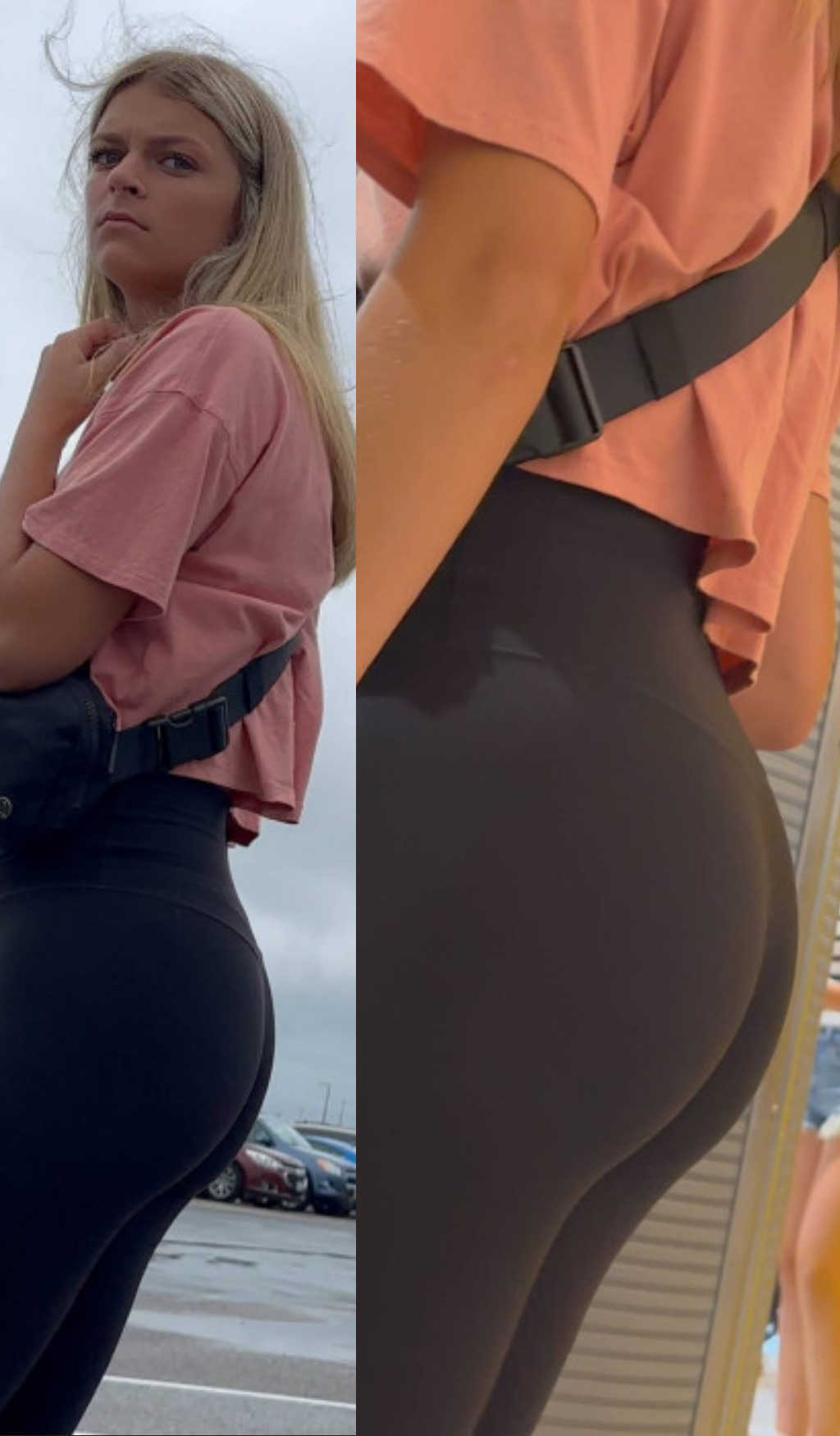 Busted By Awesome Ass Blonde In Leggings