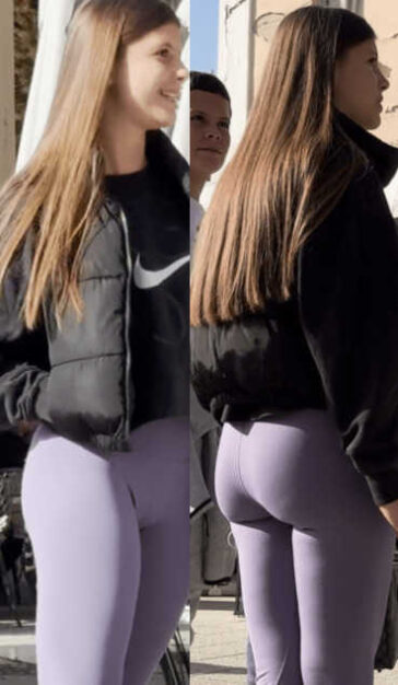 Purple Leggings Teen Cute Face