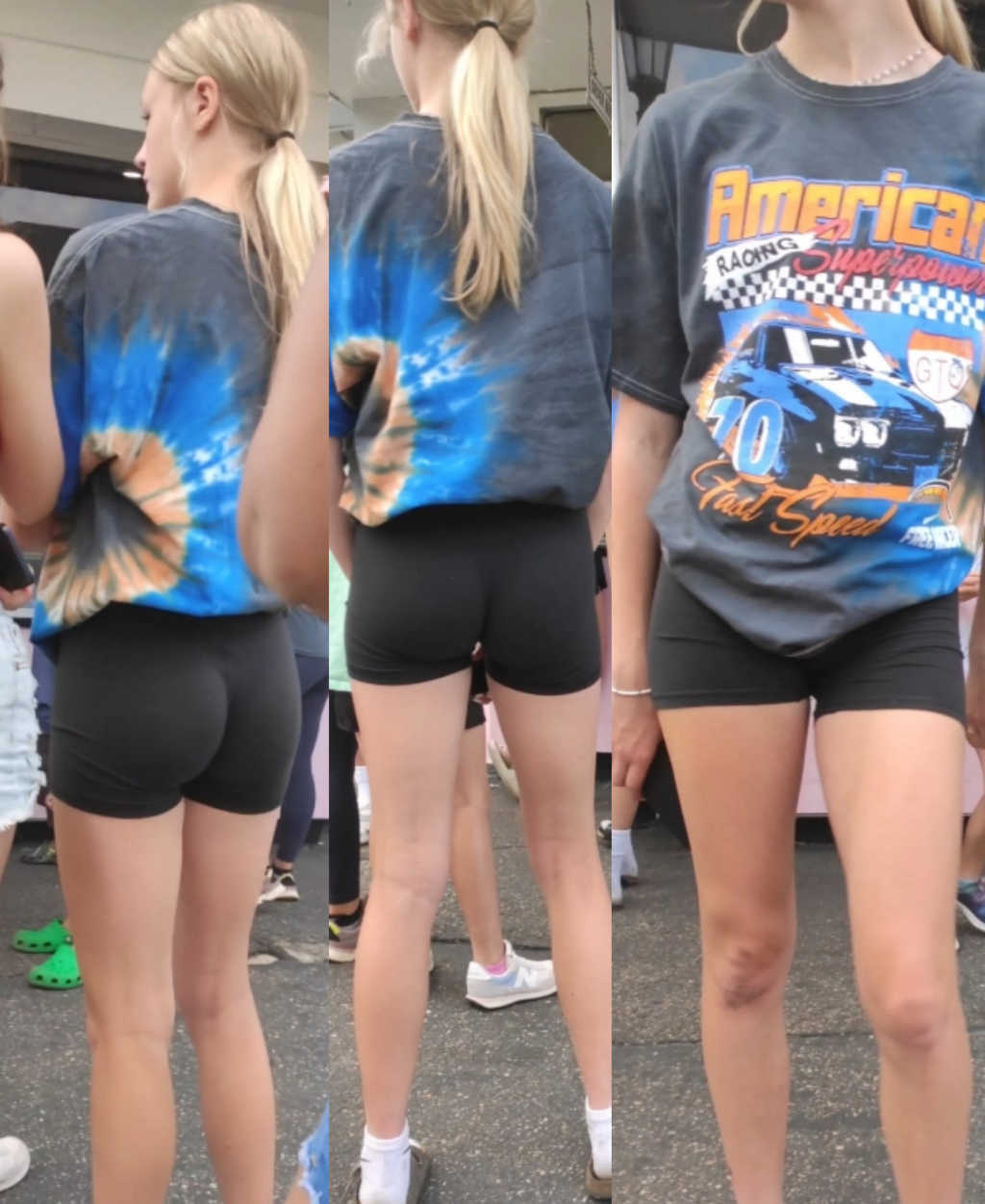 Skinny Blonde Teen In Black Shorts Sexy Ass